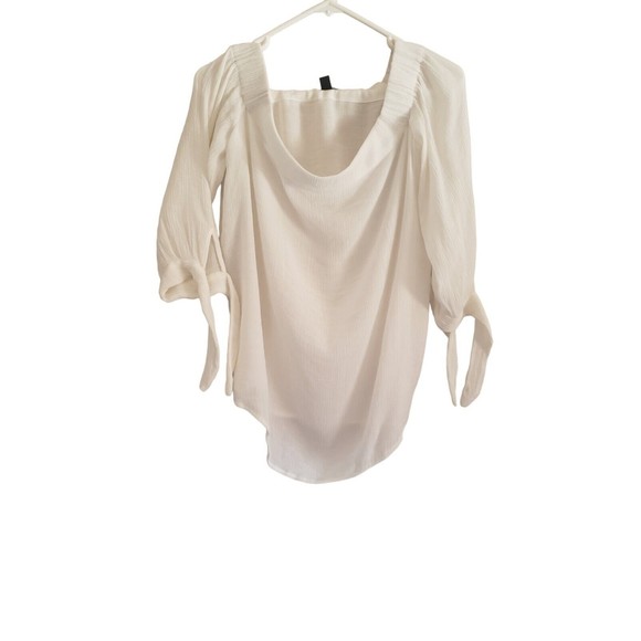 Ann Taylor Tops - Ann Taylor Blouse Chiffon Top Size Off Shoulder Bowknots Self Tie White Medium
